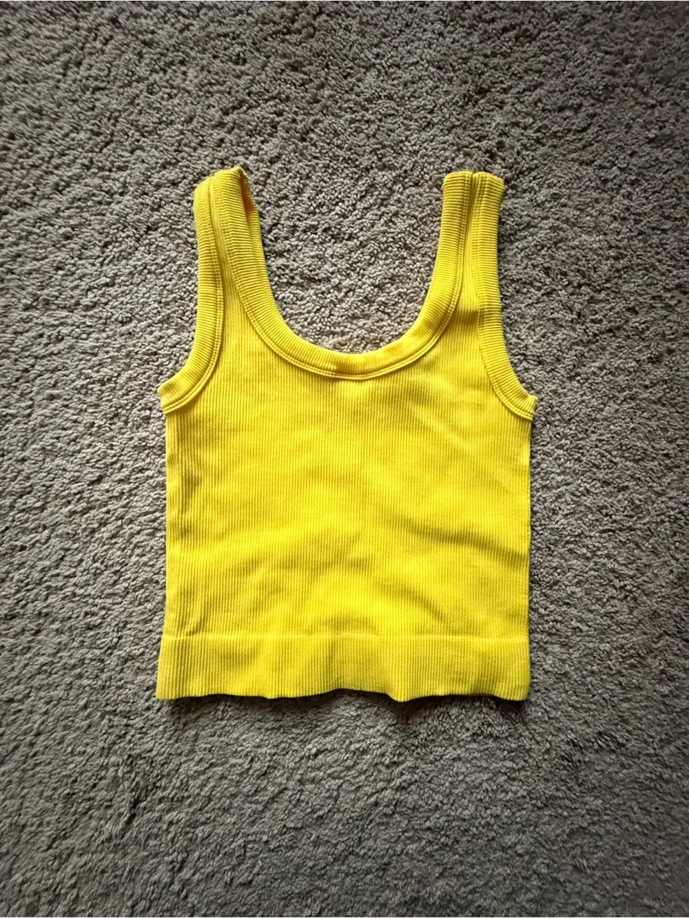 Yellow Ribbed Tank Top - Women's Sleeveless Crop - Picture 2 of 3